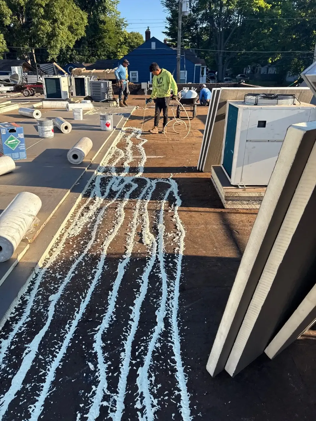Tarping and dry-in on a Kirklin commercial roof